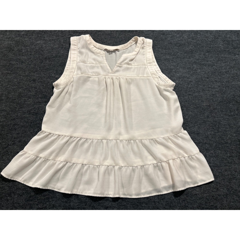 LOFT Sleeveless Top Womens Large Cream Tiered Babydoll Lace Trim Boho